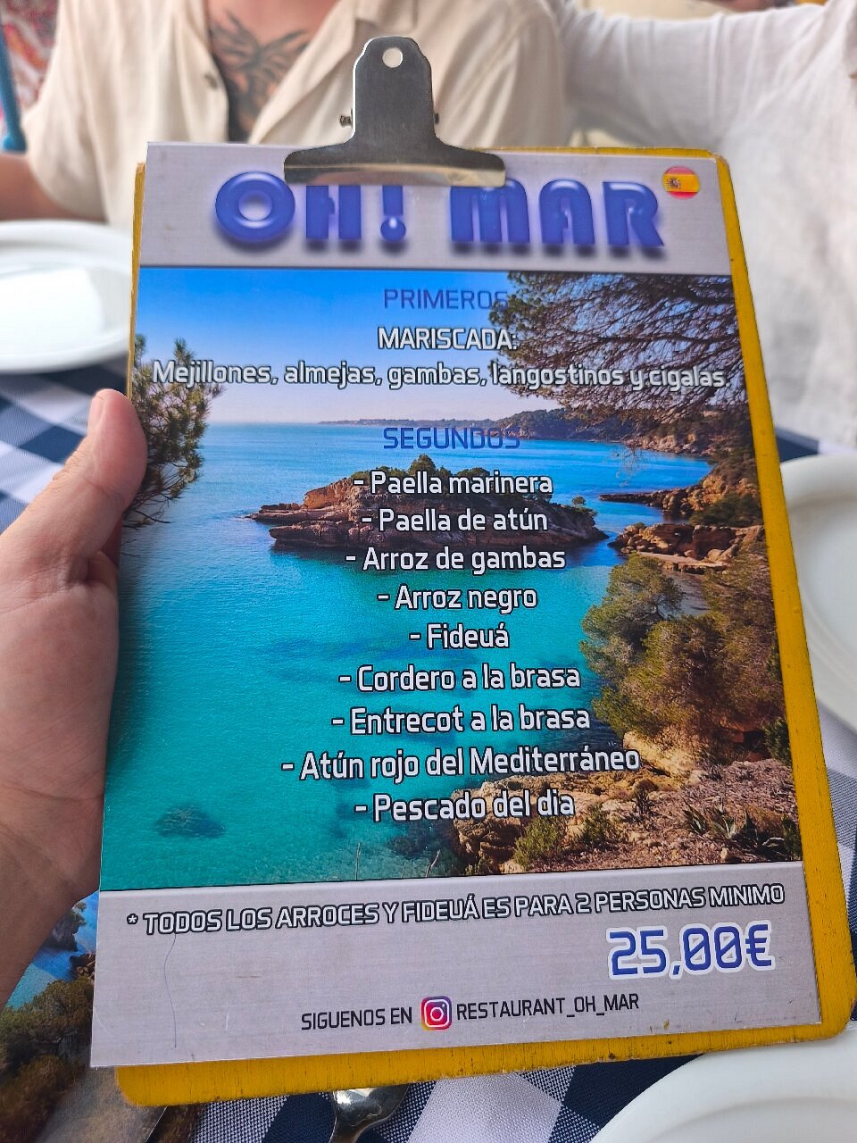 Carta del menú del día de Oh! Mar